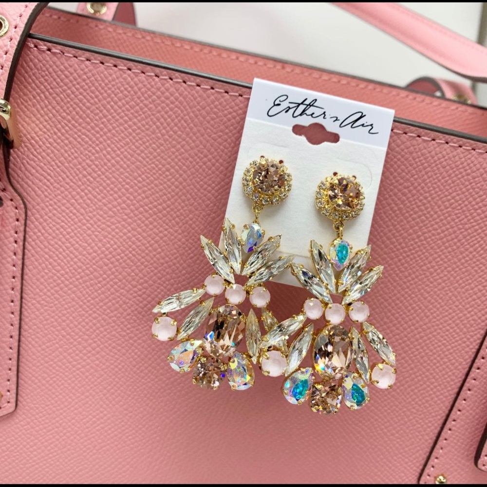 Light blush pink chandelier statement earrings